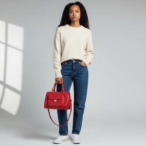 Ora Delphine Kelly Red Satchel Handbag Crossbody